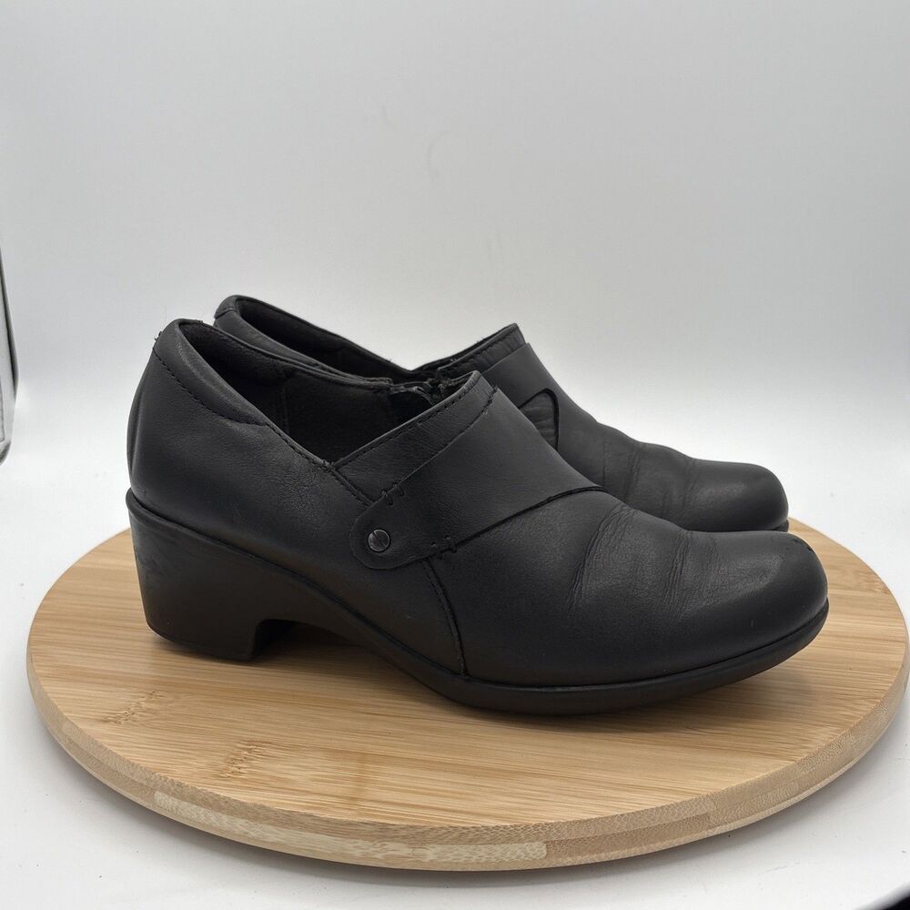 Clarks Genette Frolic Booties Women’s 7.5 M Black Leather Side Zip Block Heel
